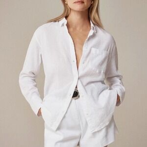 J.Crew Button Down Shirt Womens 00 White Double Gauze Cotton Classic Long Sleeve